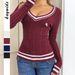Damenpullover mit V-Ausschnitt und langen Ärmeln – Slim Fit Rippstrickpullover mit 3D-Muster (Herbst/Winter Essential)_voghion.com