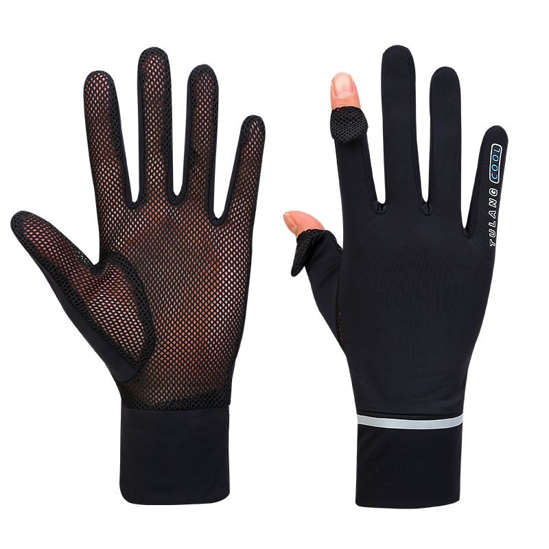 Spring and summer women's sunscreen gloves two-finger anti-ultraviolet thin section ice silk cool feeling outdoor cycling full-finger gloves women_voghion.com