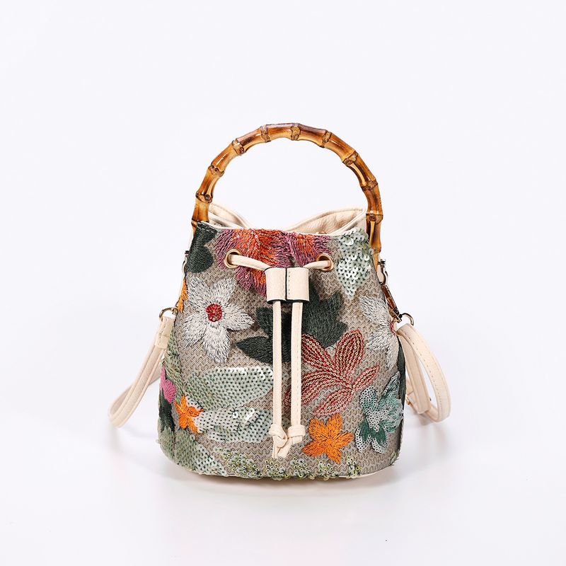 Borsa a secchiello da donna, borsa a secchiello in bambù con paillettes, borsa da donna, borsa a tracolla estiva in paglia intrecciata con ricami popolari._voghion.com