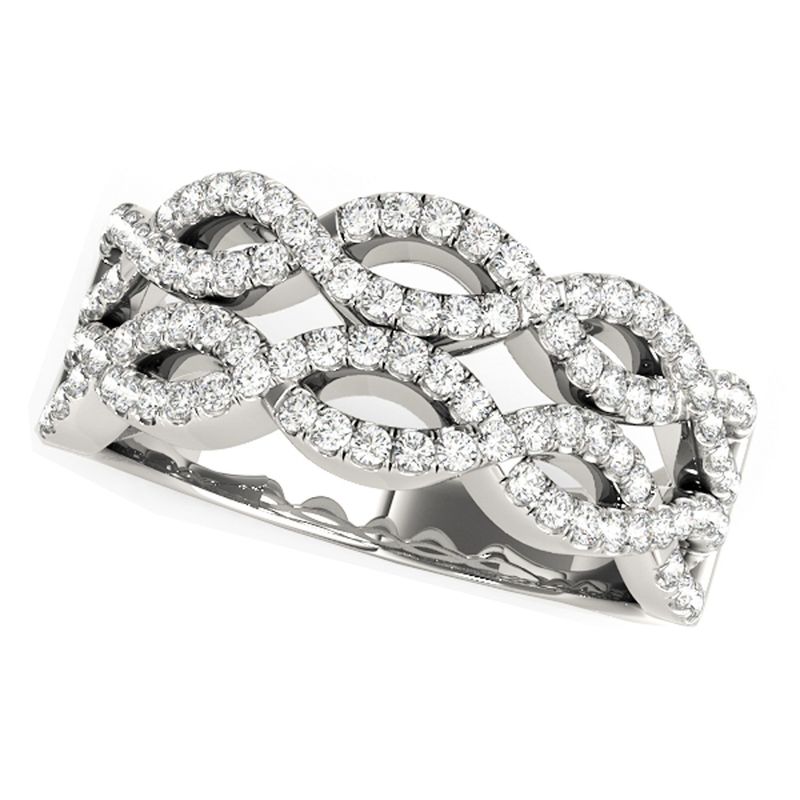 Diamond Studded Double Interlocking Waves Ring in 14k White Gold (5/8 cttw)_voghion.com