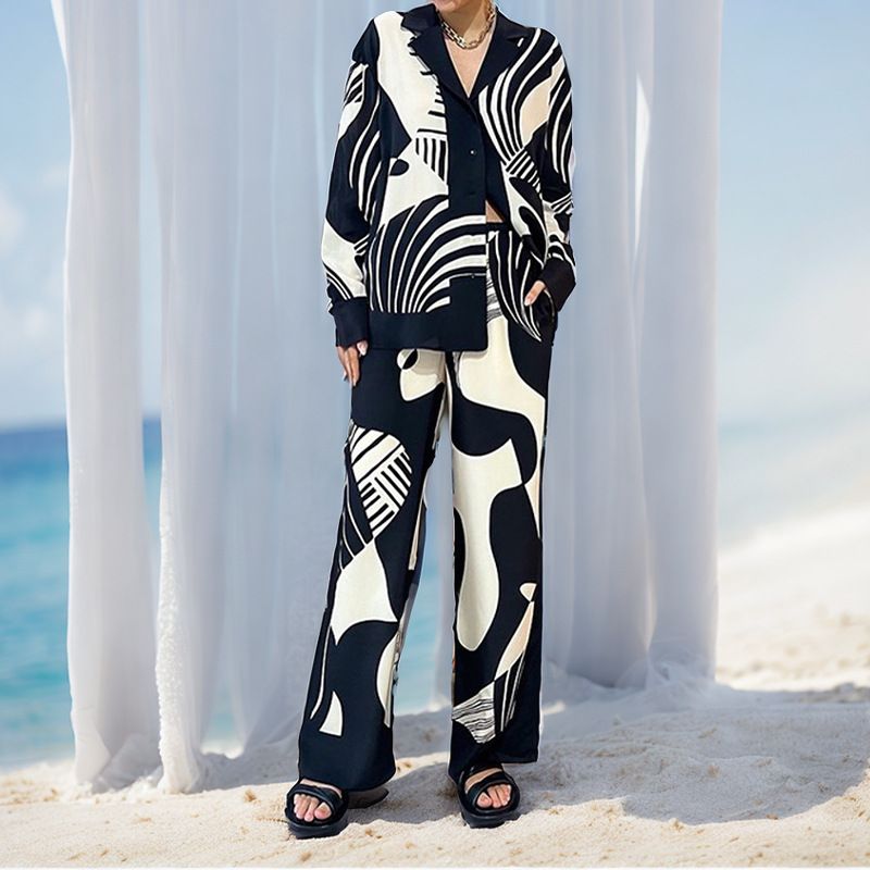 Neue stil elegante trendy gedruckt langarm hosen casual mode anzug_voghion.com