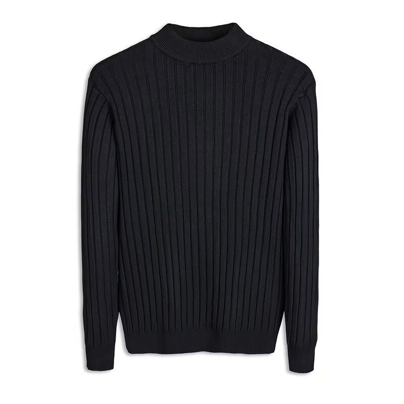 Men's Slim Fit Semi-Turtleneck Sweater - Autumn Long Sleeve Knit Pullover, Breathable Business Casual Solid Color Top For Urban Style_voghion.com