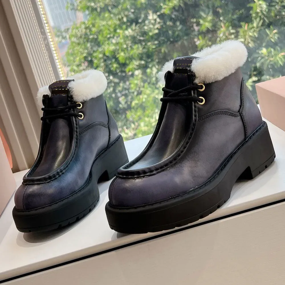 New womens designer winter snow platform lace up boots rubber non slip sole Ankle Boots G027 comfort warm Leather ing_voghion.com