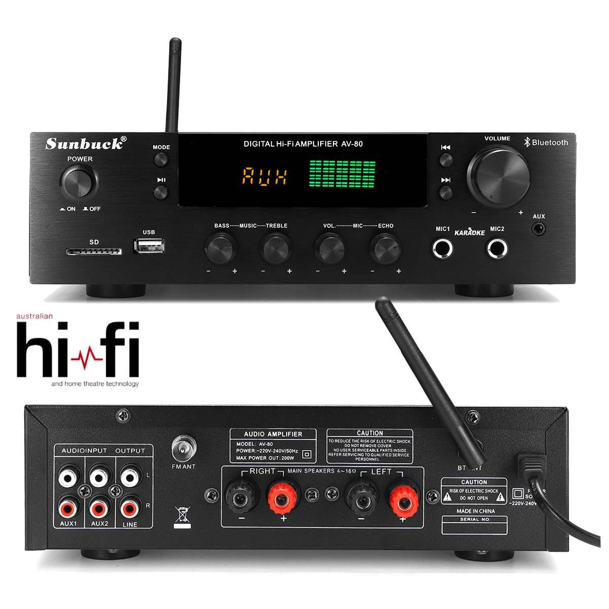 AV-80 Στερεοφωνικός Ψηφιακός Ενισχυτής Ισχύος Ψηφιακής Τεχνολογίας 2.0 Καναλιών HIFI Ενισχυτές Οικιακού Κινηματογράφου Δέκτης FM USB SD Bluetooth 5.0_voghion.com