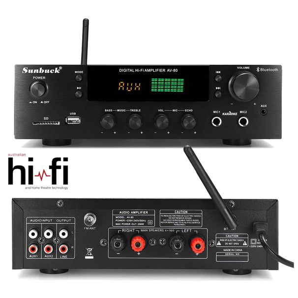 AV-80 Στερεοφωνικός Ψηφιακός Ενισχυτής Ισχύος Ψηφιακής Τεχνολογίας 2.0 Καναλιών HIFI Ενισχυτές Οικιακού Κινηματογράφου Δέκτης FM USB SD Bluetooth 5.0_voghion.com