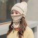 Mask For Women Winter Korean Style Knitted Thickened Ear Protection Wool Hat Set Fleece Warm_voghion.com