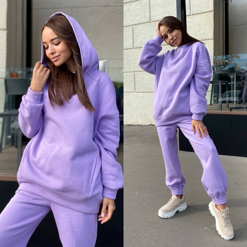 2 Pcs/Set Chic Two Pieces Set Winter Hoodie Pants Set Solid Color Casual Deep Crotch Autumn Tracksuit Keep Warm_voghion.com