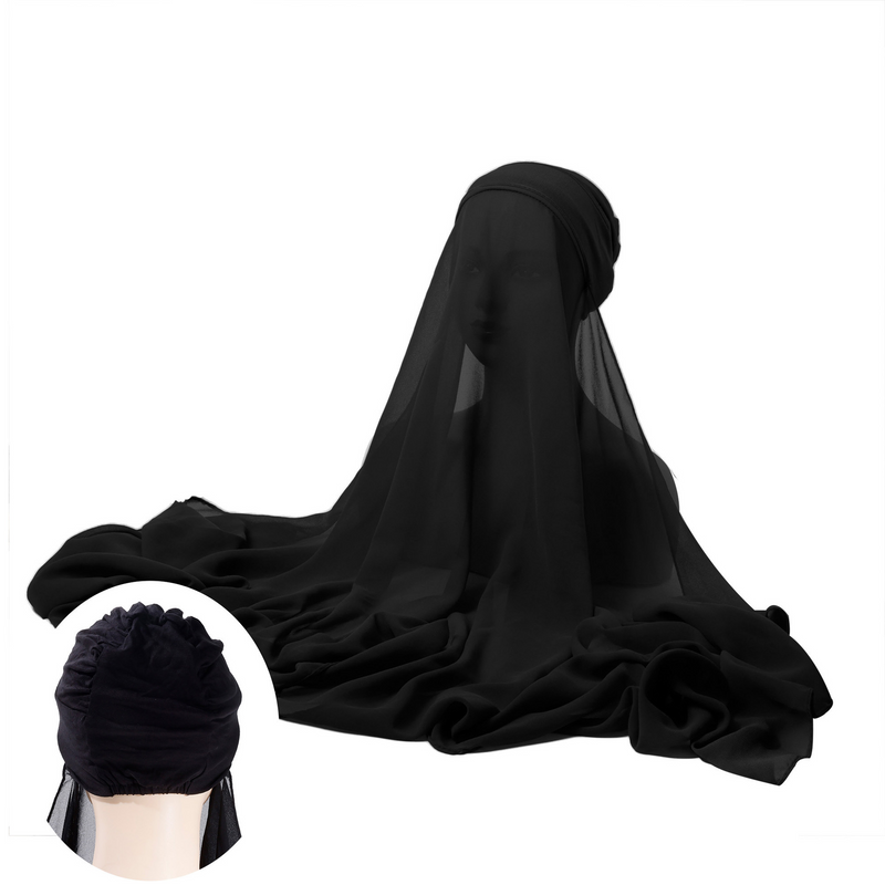 Nuovo set di cappelli e scialle in chiffon di perle monocromatiche da donna, sciarpa di garza comoda, cappello elastico, un pezzo lungo_voghion.com