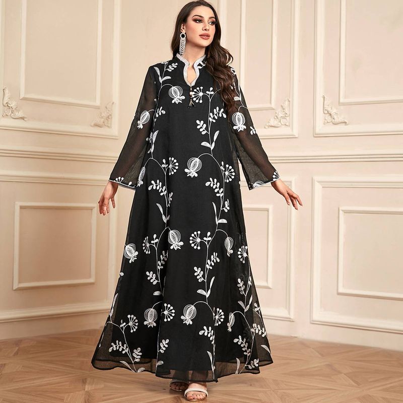 Women's Clothing Fashion Robe Mesh Embroidered Dress_voghion.com