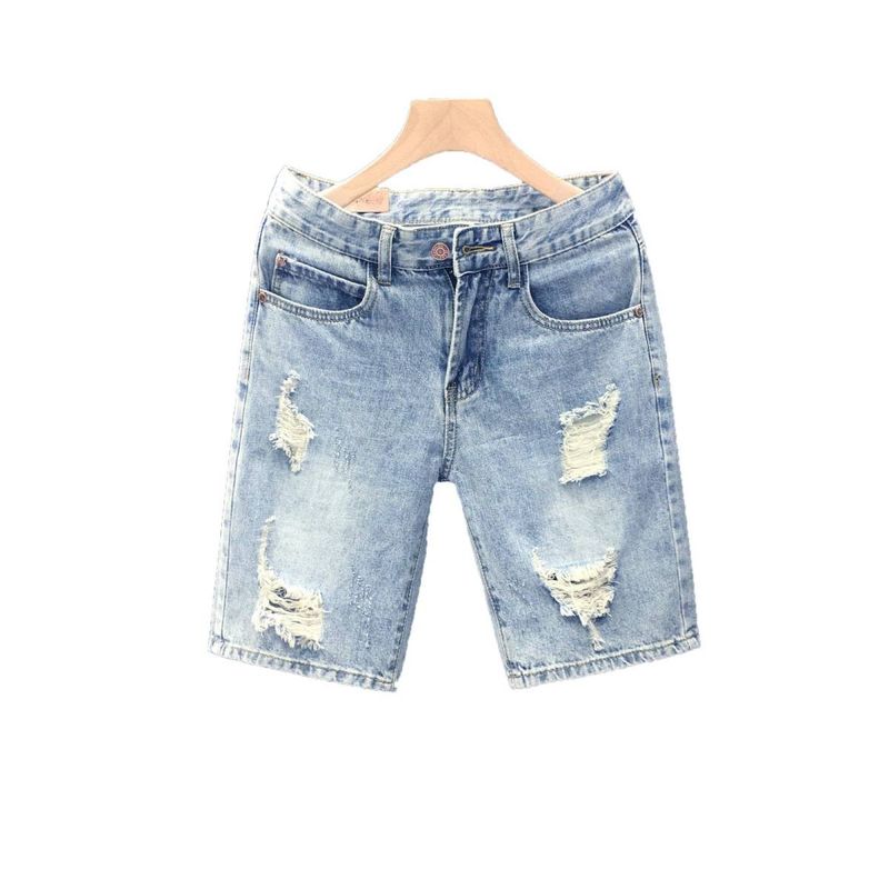 Man's Clothing Summer Thin Light Luxury Fashion Brand High-end Ripped Denim Shorts Men's Patchwork Pants Stretch Fifth Pants_voghion.com