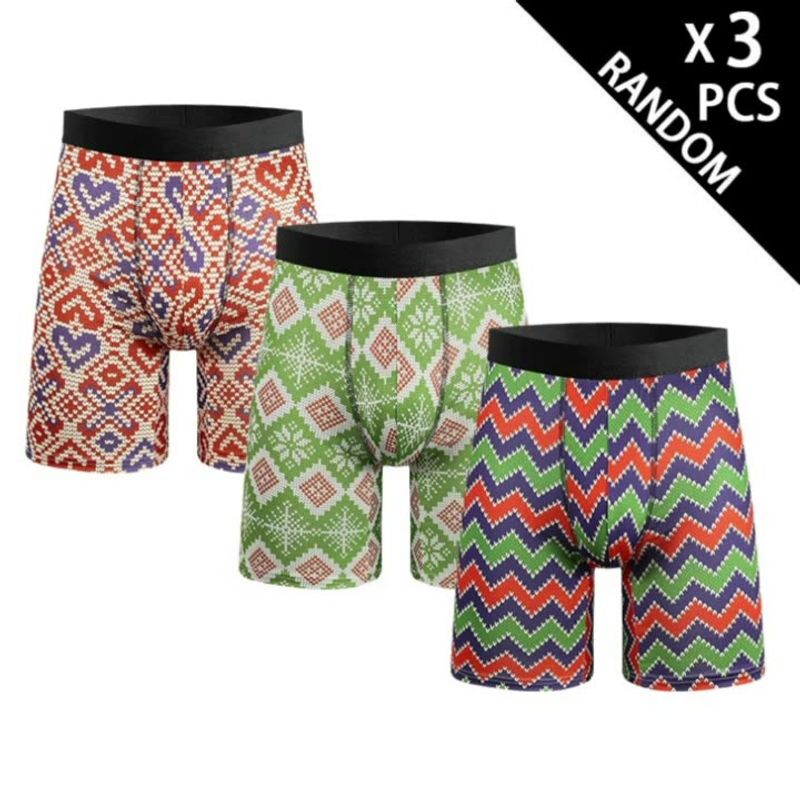 NOKO 3-pack Men's Underwear Fashion Personality Novelty Sexy Print Breathable Stretch Lengthened Trouser Legs Boxer Briefs_voghion.com