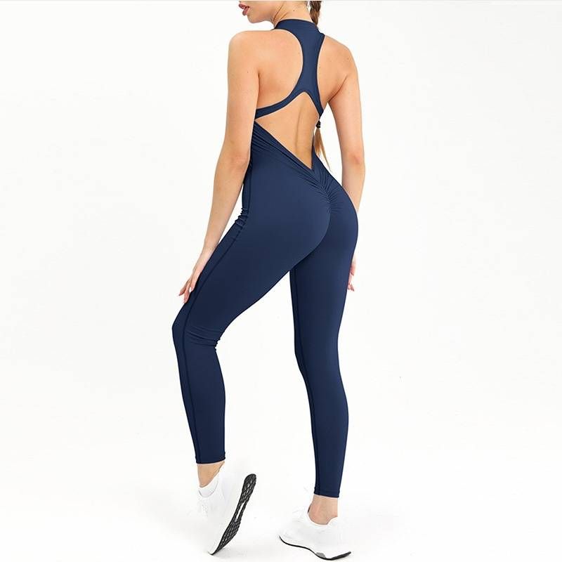 Women's Clothing Quick Drying Zipper Beautiful Back One Piece Yoga Suit High Intensity Fitness Training Sports Tights Hip Lifting Jumpsuit_voghion.com