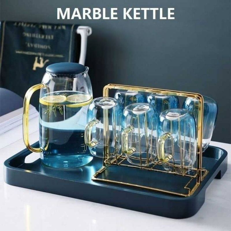 Marmeren glazen waterkan - 1,8L verdikte en hittebestendige kan met blauwverloop (trendy keukengerei, perfect voor ijsthee en limonade)_voghion.com