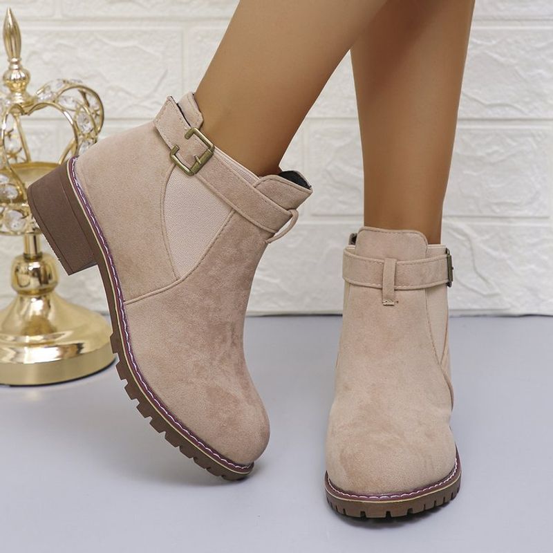 Large women's 2024 autumn and winter new item, thick heel, suede, versatile, elastic Martin boots_voghion.com