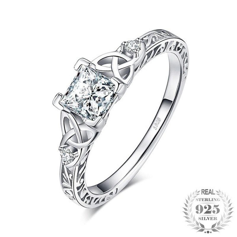 fashion Engagement Rings For Women With Zircon Stone Plated White Gold Jewelry_voghion.com