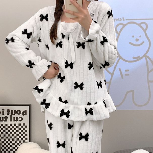 Vêtements de nuit en flanelle pour femmes 2023 hiver style coréen ins manches longues pantalon deux pièces ensemble Internet célèbre vêtements de maison_voghion.com