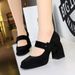9613-6 style high thick heels, waterproof platform, suede, straight line with belt buckle, shallow mouth Mary Jane_voghion.com