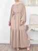 Elegantes muslimisches Damen-Hemdkleid mit übergroßen Puffärmeln, Kaftan, islamische Freizeitmode, türkisblau, Hijab-Modekleid_voghion.com