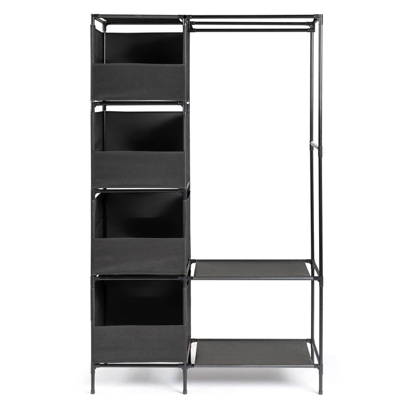 Armoire en tissu non tissé à 4 niveaux avec tringle et rideaux – 105 x 45 x 170 cm. Armoire de rangement pour vêtements, chaussures et accessoires (blanc et noir)_voghion.com