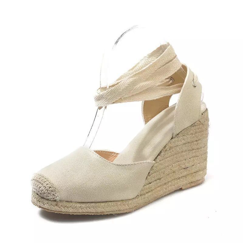 Women's Shoes Summer New Large Size Wedge Heel Women's Sandals Thick Bottom Baotou Baohe Ankle Ring Strap Cloth Rope Sandals Women_voghion.com