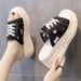 Slope Heel Sandals 2025 Summer New Rome Beach Slippers Thick Bottom Student Fish Mouth Canvas Women's Shoes_voghion.com