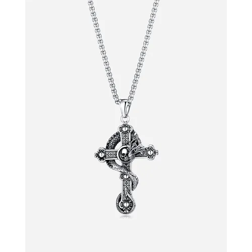 Punk Skull Cross Necklace Dragon Titanium Pendant_voghion.com