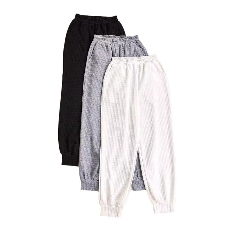 Women's Clothing Fashion All Match Waffle Silk Cotton Solid Color Elastic Loose Cuff Casual Sports Pants_voghion.com