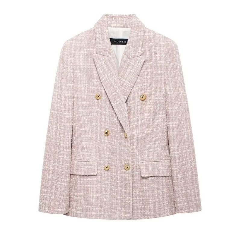 Abbigliamento donna autunno/inverno 2024 nuova texture doppiopetto manica lunga bavero giacca da abito_voghion.com