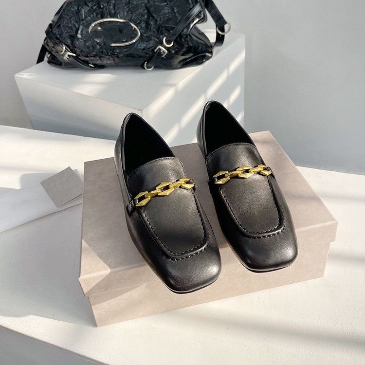 Hochwertige Kette Lefu Damen im britischen Stil, lässige Lazy-Schuhe mit einem Fuß, 2024 neue flache Lederschuhe_voghion.com