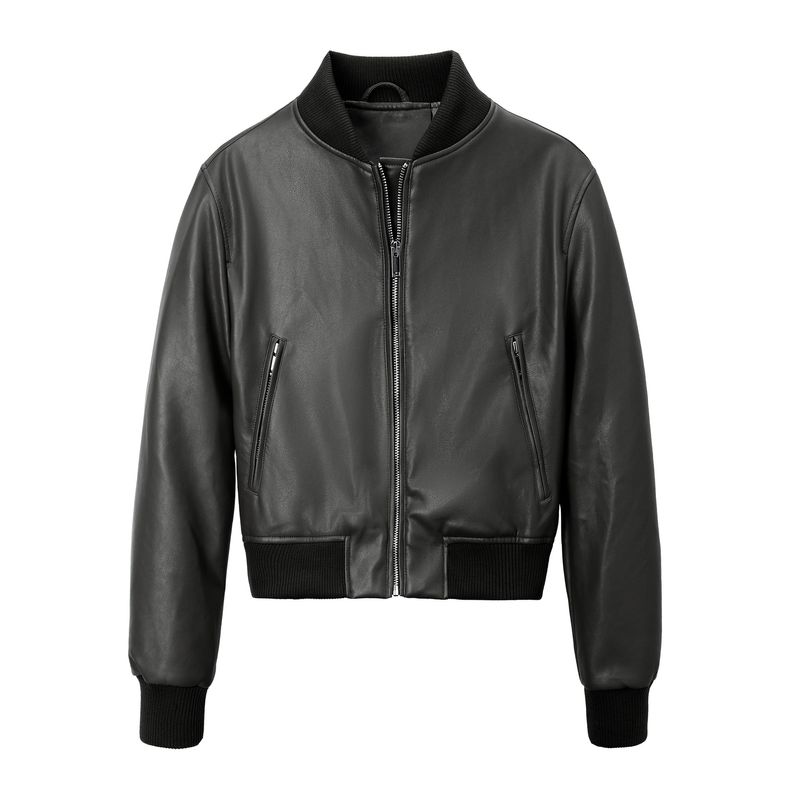 Giacca in pelle sintetica da donna - Elegante bomber da motociclista con collo alto, stile streetwear per autunno e inverno_voghion.com