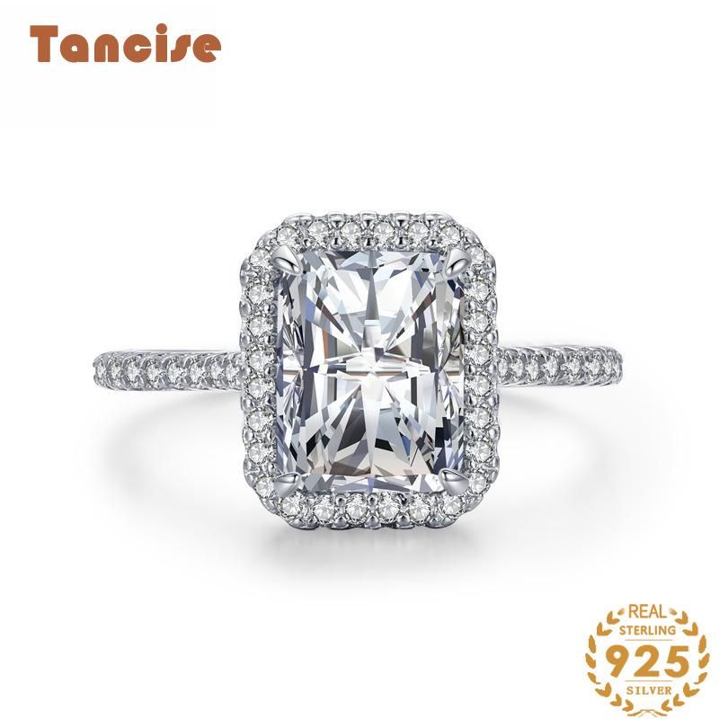  Tancise Klassisk Zirkon Silver Ring Dam Smycken Bröllopslöfte Party Present_voghion.com
