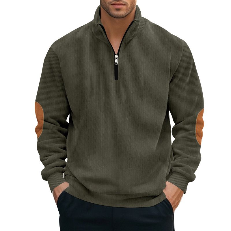 Abbigliamento maschile Felpe da uomo, Felpa a maniche lunghe da uomo con mezza cerniera autunnale, Giacca pullover larga con collo alto in velluto a coste per uomo_voghion.com