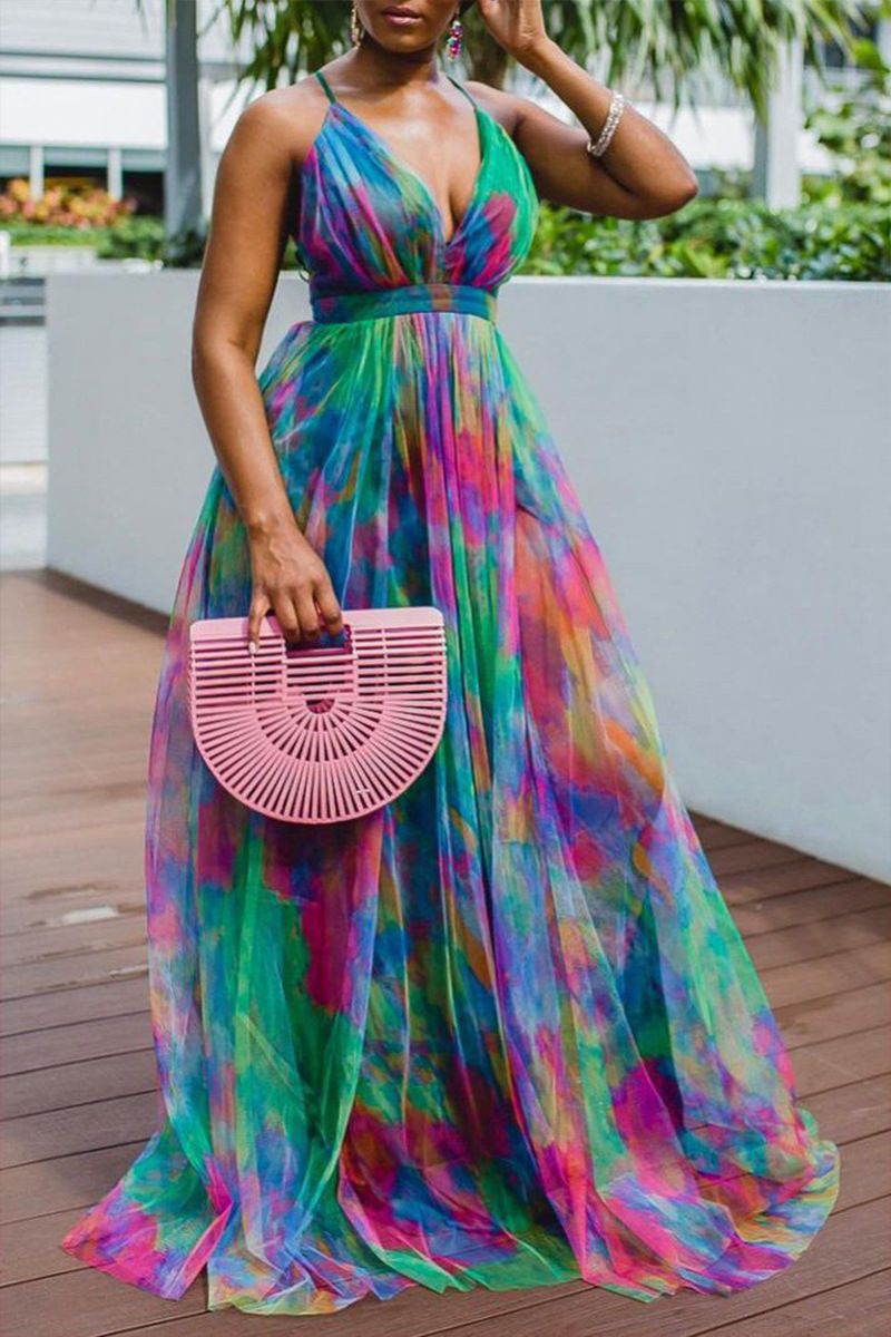  Robe imprimée en maille à grand ourlet pour femmes, grande taille_voghion.com