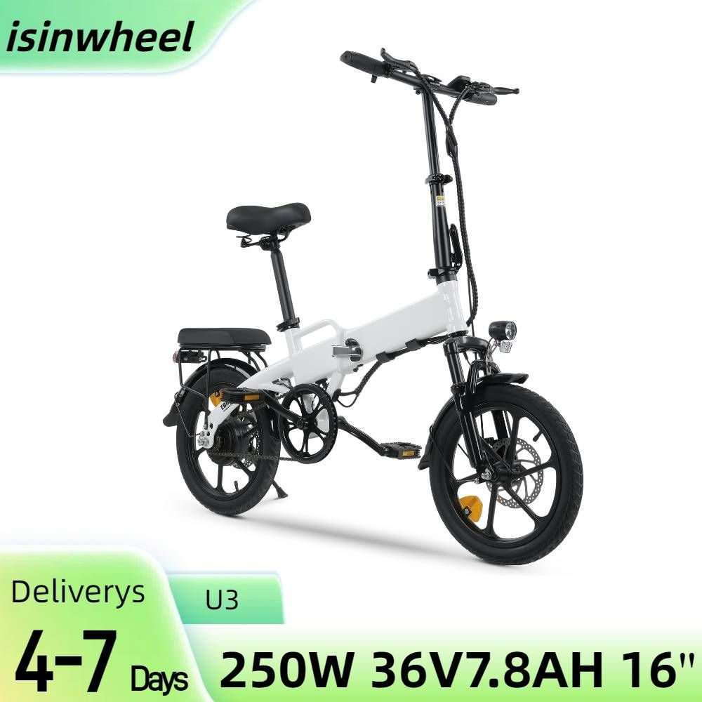 Vélo électrique pliable isinwheel U3 250 W 36 V 7,8 Ah Batterie, vélo de ville léger 16 pouces pour les déplacements de loisirs et les déplacements quotidiens_voghion.com