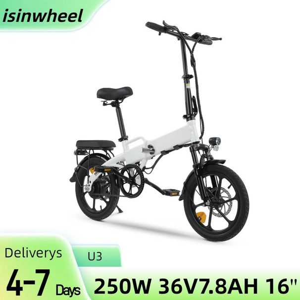 Vélo électrique pliable isinwheel U3 250 W 36 V 7,8 Ah Batterie, vélo de ville léger 16 pouces pour les déplacements de loisirs et les déplacements quotidiens_voghion.com