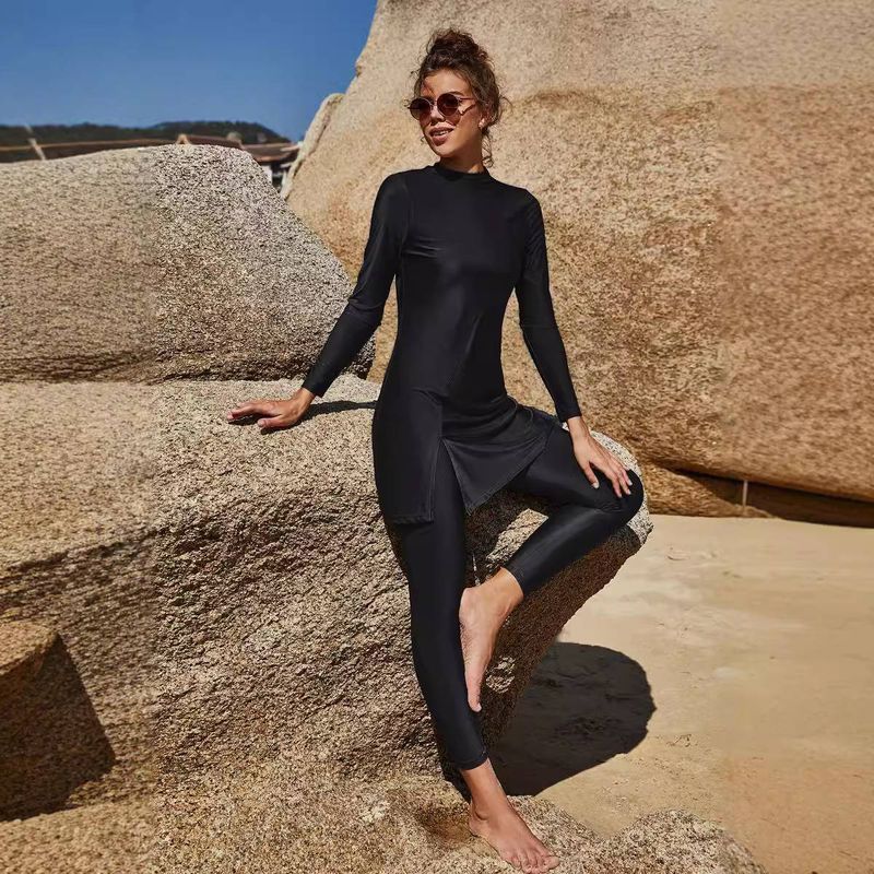 Women's Clothing Conservative Three Piece Swimsuit Large Size Long Sleeved Trousers Hat Full Cover Sunscreen Three Piece Swimsuit_voghion.com