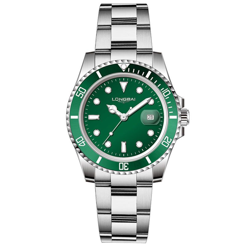 Orologio subacqueo verde da uomo di lusso - Orologio da polso al quarzo luminoso e impermeabile con data e bracciale in acciaio inossidabile_voghion.com