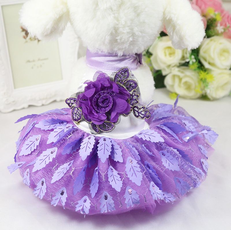 Printemps été chien, chat mariage feuille d'arbre brillante grande robe rouge violette, vêtements et fournitures pour animaux de compagnie_voghion.com