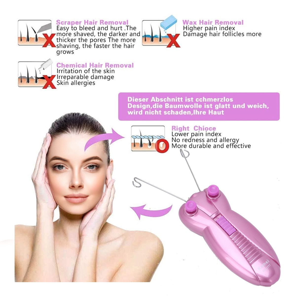 Épilateur électrique à filetage pour le corps, le visage, les bras et les jambes_voghion.com