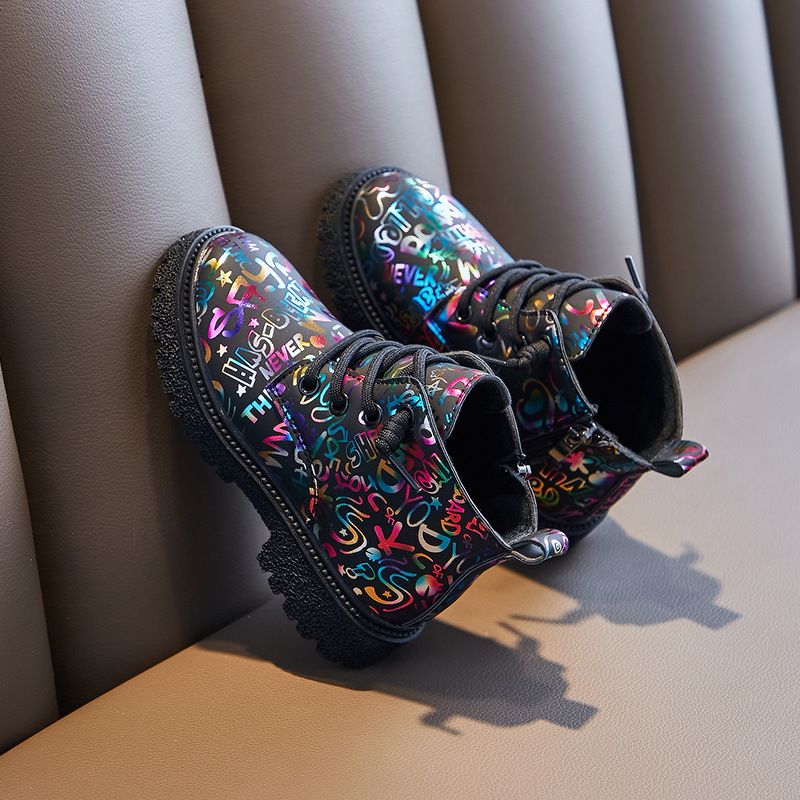 Kids Shoes Girls' shoes children's Martin short boots 2024 new style all match spring and autumn style British style princess black cotton boots_voghion.com