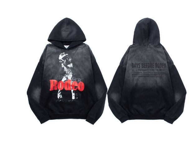 Felpa con cappuccio lavata e stampata RODEO 2024, versatile, a maniche lunghe_voghion.com