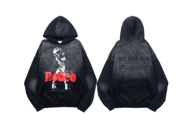 Felpa con cappuccio lavata e stampata RODEO 2024, versatile, a maniche lunghe_voghion.com