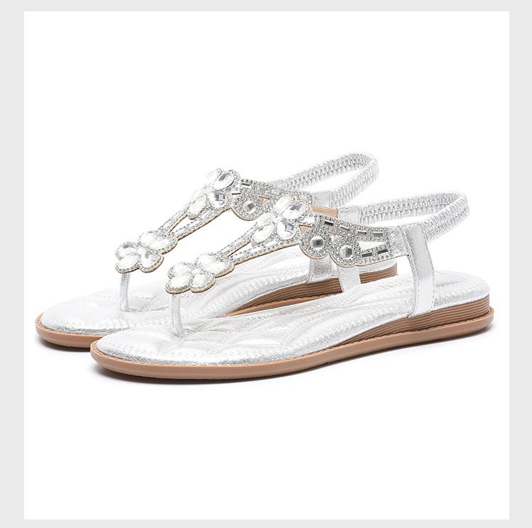 Grouss Gréisst grenziwwerschreidend Strass-Sandale Ronn Kapp flaach Hohl bequem Damen Summerschong_voghion.com