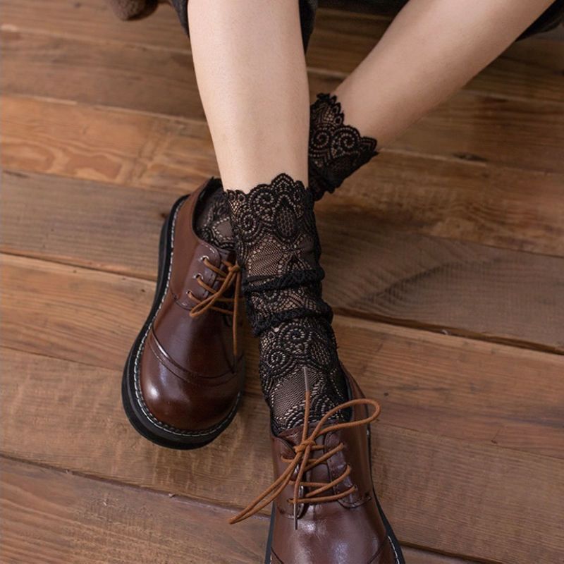 Calzini da donna, calzini alla moda a metà polpaccio in stile coreano, con bordo in pizzo_voghion.com