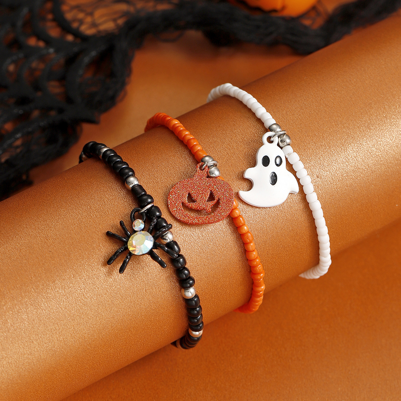 Braccialetto combinato di perline con ragno, fantasma, zucca e buffo simbolo di Halloween_voghion.com