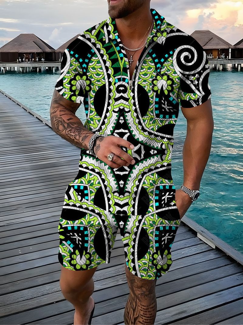 Polo d'été décontracté pour homme avec fermeture éclair, idéal pour les vacances en bord de mer_voghion.com
