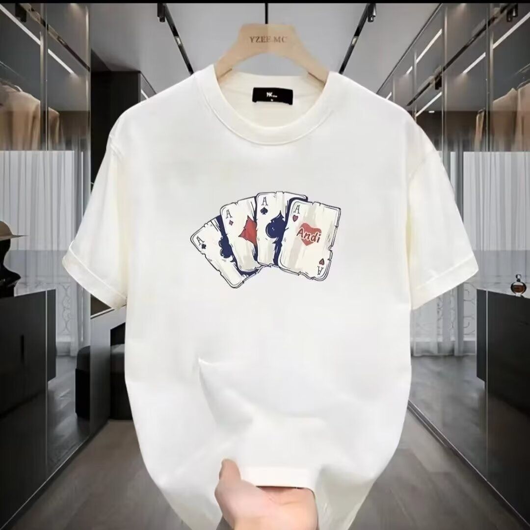 Maglietta oversize in cotone a maniche 5/4, da uomo, con stampa di carte da gioco, di grandi dimensioni e a maniche corte, stile cinese-chic_voghion.com