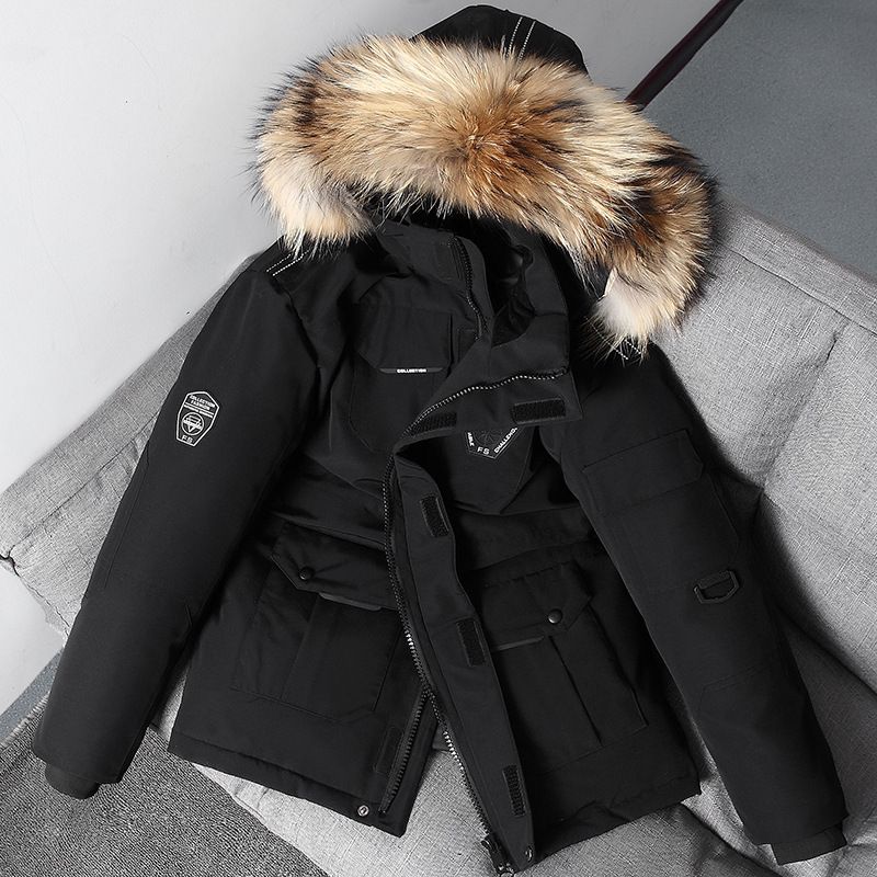 ​​Men's Winter Running Jacket With Detachable Fur Collar – Korean-Inspired Workwear Style (Black/Red, M-3XL, Windproof & Thickened)​​_voghion.com