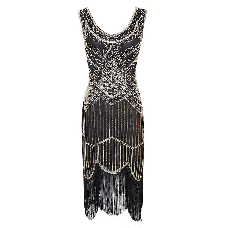 Abito da donna con paillettes retrò, abito con nappe di perline, abito corto per banchetti di fascia alta più venduto_voghion.com