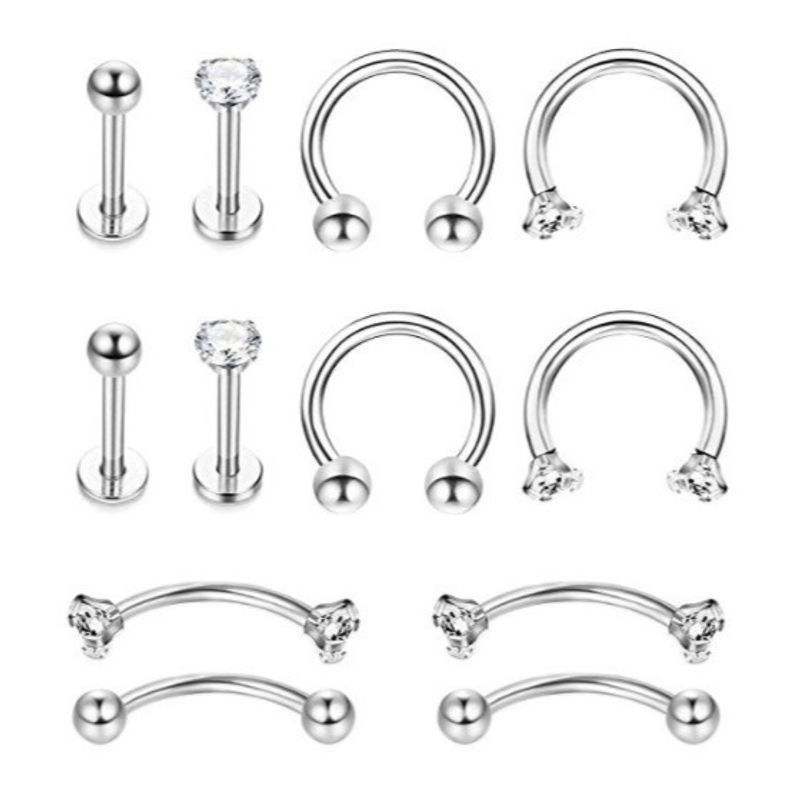 12-teiliges Set Punktion Schmuck Ring Nase Augenbraue Lippe Nagel Ohrring_voghion.com